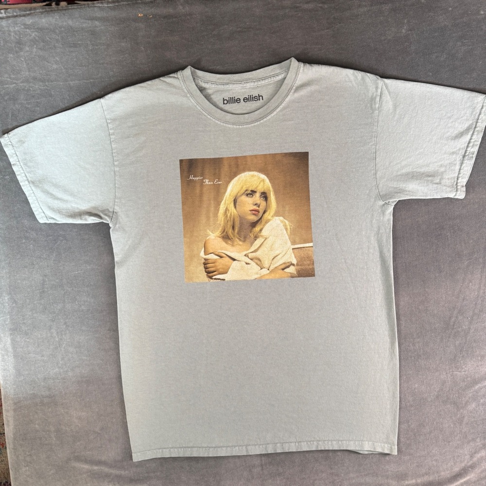 Billie Eilish Happier Than Ever Album Cover T Shirt Gray Size M